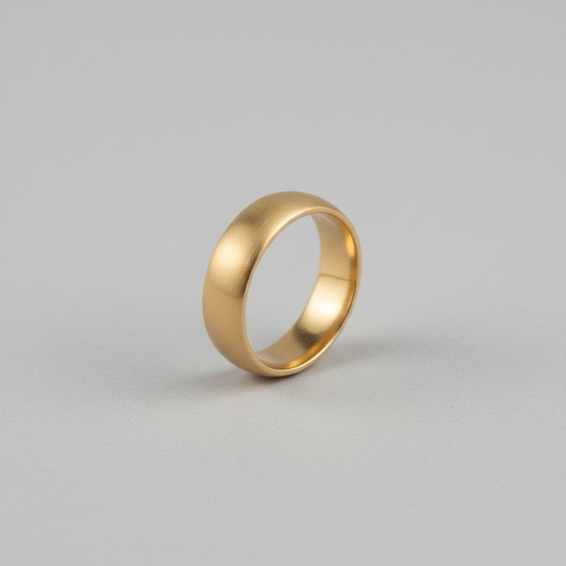 AI-generated jewelry photo: Successful hero 3/4 view of gold ring demonstrating accurate camera angle control